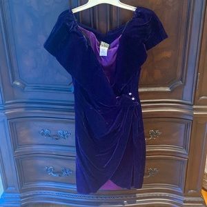 vintage purple velvet off shoulder wrap dress